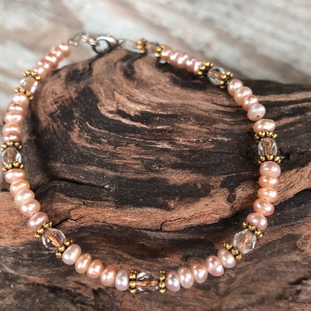 "✅ Gorgeous Pinkish peach bracelet handmade purchased at market fair!